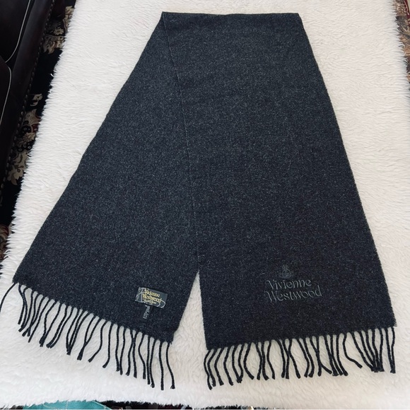 Vivienne Westwood Charcoal Black 100% Wool Unisex Shawl/Wrap Muffler 60” x 12” - Picture 2 of 11